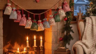 Selbstgemachter Adventskalender mit nummerierten Säckchen