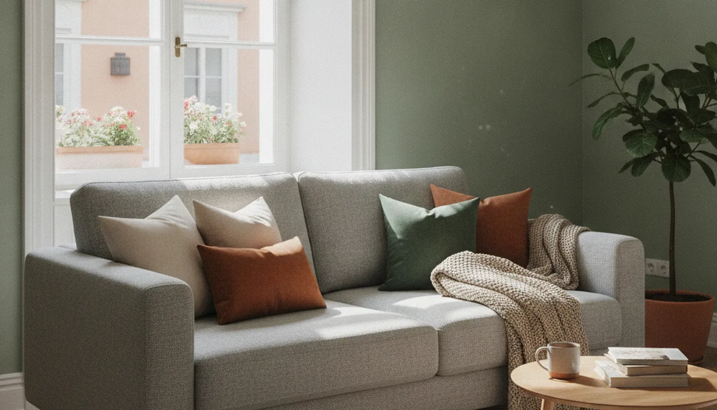 Gemütliches Schlafsofa in einem hellen Wohnzimmer