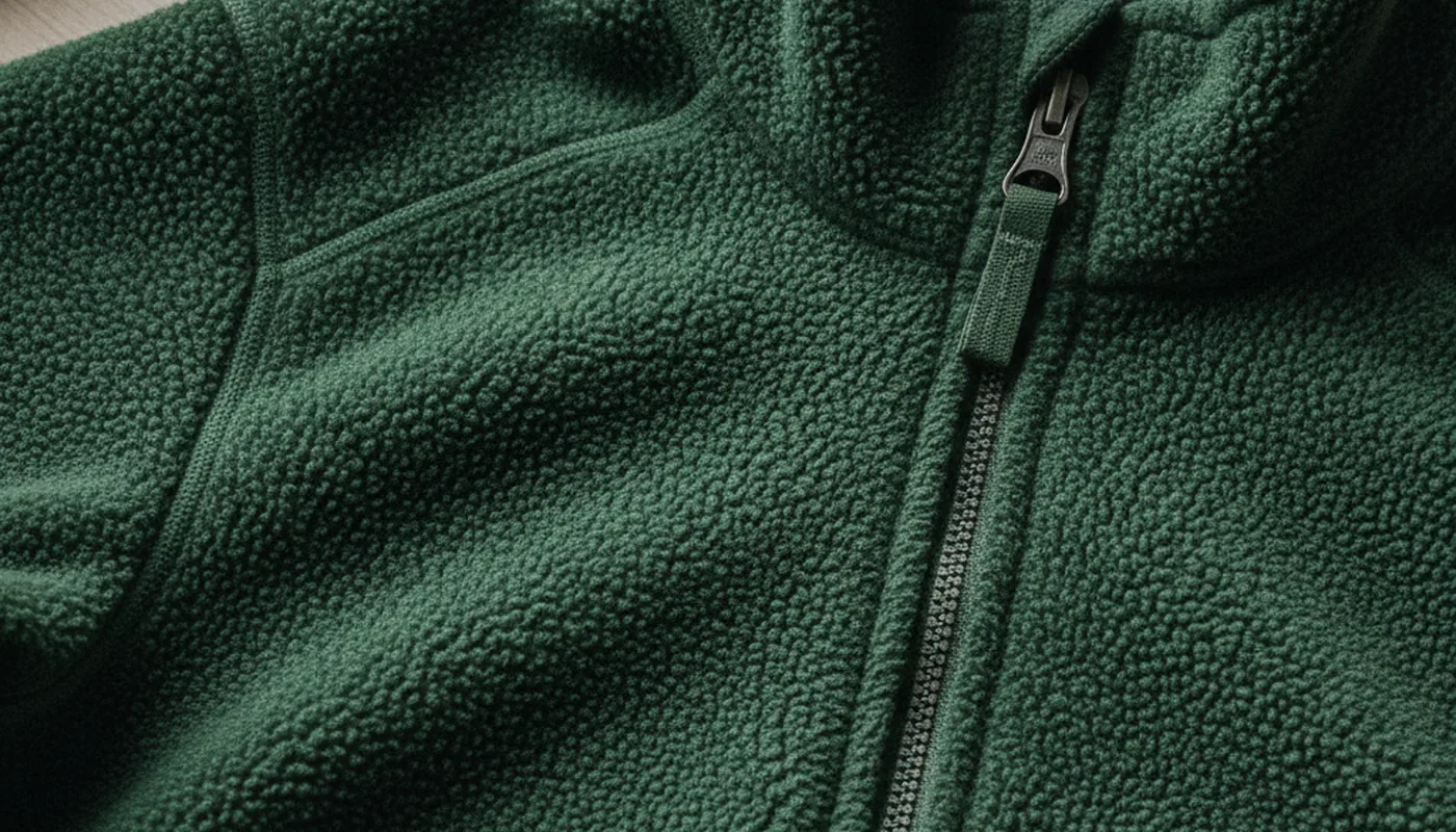 Nachhaltige Outdoorjacke aus recyceltem Fleece, Detailaufnahme Reißverschluss